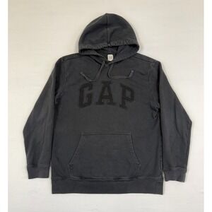 GAP‎ Arch Logo Hoodie Mens Medium Moonless Night Washed Black Fleece Pullover